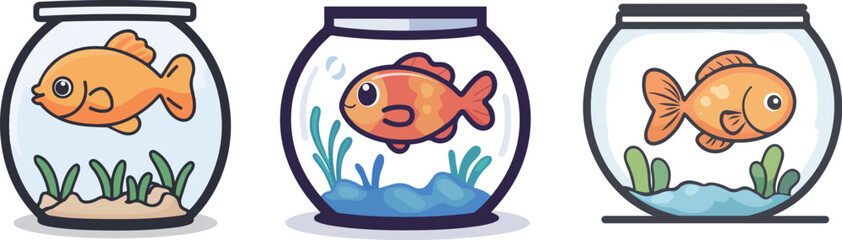 Cartoon fish tank illustration material
