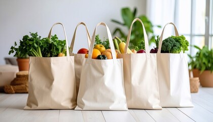 Eco-Friendly Grocery Shopping: Reusable Bags Filled with Fresh Produce