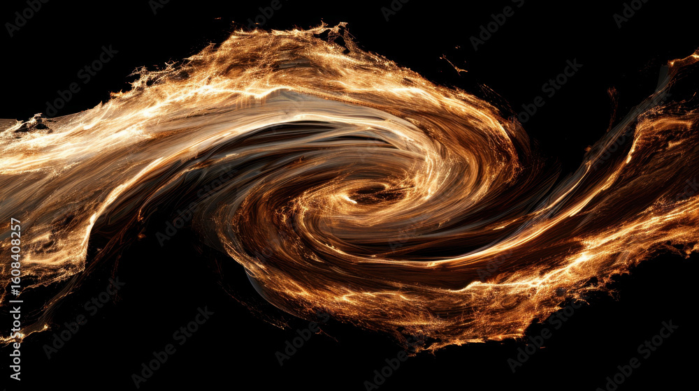 Poster glowing spark trail swirling in black background creates mesmerizing visual effect, evoking sense of