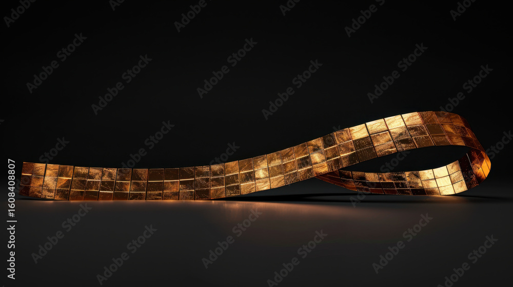 Poster shimmering gold foil tape with textured surface and edge shadows creates captivating visual effect. 