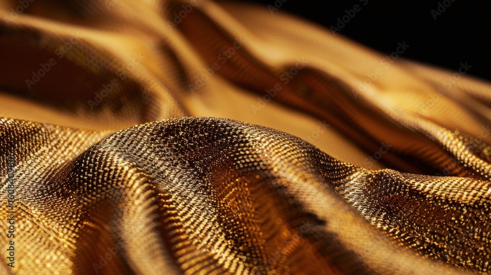 Poster luxurious gold textile texture with shimmering waves and intricate patterns, creating elegant and ri