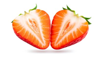 Two halves of a juicy strawberry
