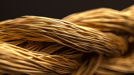 Golden thread texture on elegant fabric closeup, showcasing intricate weaving and shimmering details that evoke sense of luxury and craftsmanship