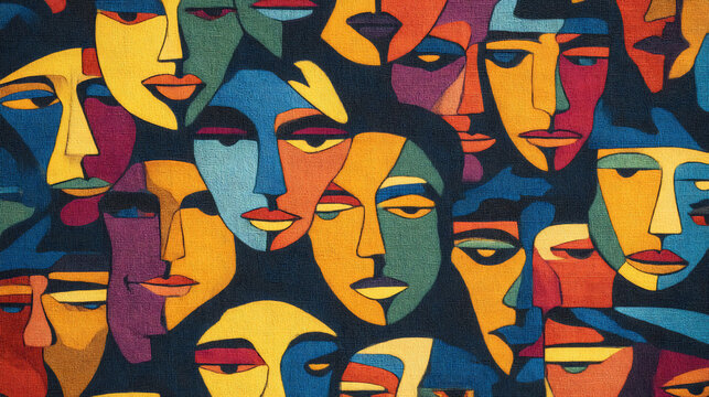 abstract faces in seamless pattern symbolizing cultural exchange