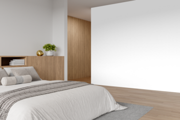  Close-Up of Wooden Bedroom Storage and Bedding – Transparent PNG Interior Detail