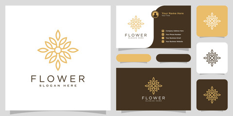 Flower mono line luxury logo with business card design