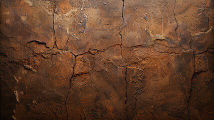Fototapeta premium Grungy wall texture featuring dark mold stains and cracks, evoking sense of age and decay. rough surface showcases earthy tones and intricate details