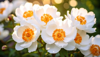 Radiant White Peonies in the Summer Sunlight