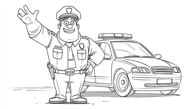 police officer waving next to police car clip art preview