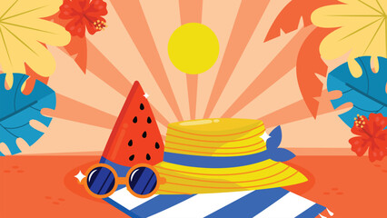 Colorful Summer Flat Background With Ornament