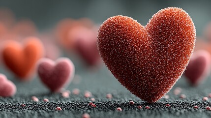 Minimalist design with large floating heart made of soft red hearts on luminous bokeh scene