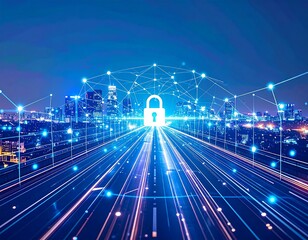 Night city highway network, secured by digital lock