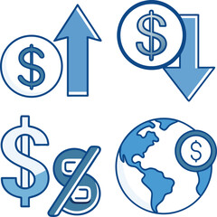 Obraz premium Financial concepts and global economy illustrated with dollar signs and economic symbols