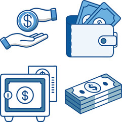 Set of vector illustrations depicting money and financial concepts for business and finance