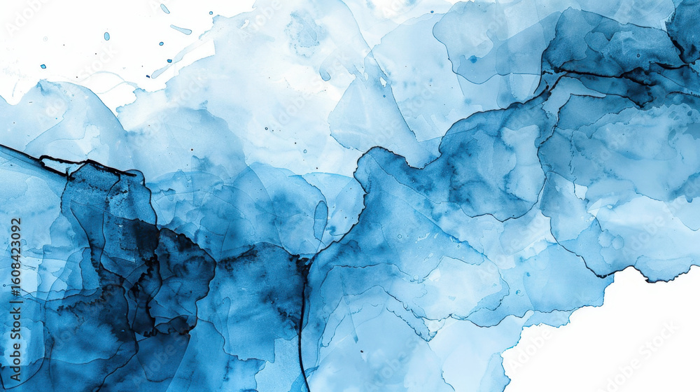Poster light blue watercolor texture background with soft fluid shapes and gentle gradients, creating seren