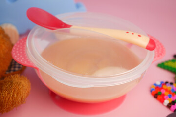 Bright bowl of soup for children's mealtime fun
