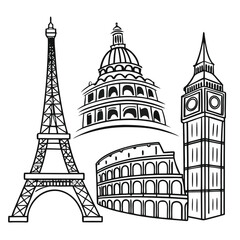 Obraz premium Architectural line art illustration isolated on white background