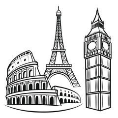 Obraz premium Architectural line art illustration of a famous building isolated on white background