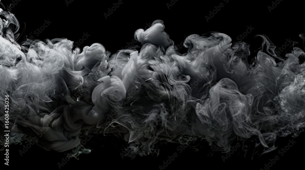 Poster low contrast abstract layers of smoke in black and gray create mesmerizing visual effect, evoking se