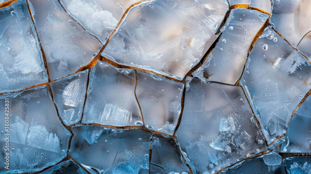 Aufkleber cracked ice texture with translucent layers showcases intricate patterns and natural beauty, evoking