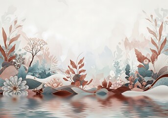 Tranquil floral reflection scene featuring a serene water landscape and delicate flora creating a