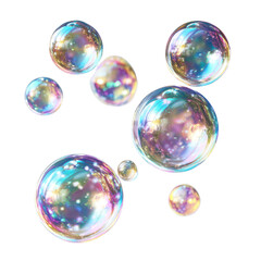 Six soap bubbles flying randomly on transparent background

