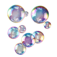 Six soap bubbles flying randomly on transparent background

