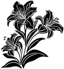 Silhouette Lily Flower Corner Border Vector Design