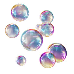 Six soap bubbles flying randomly on transparent background


