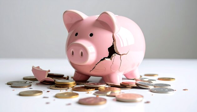 Broken piggy bank with scattered coins (1)