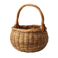 Woven basket with curved handle isolated on transparent background

