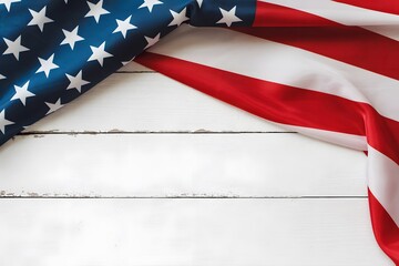 Obraz premium Patriotic American Flag Display with Rustic Wooden Background for Festive Celebrations and Memorials with Copy Space