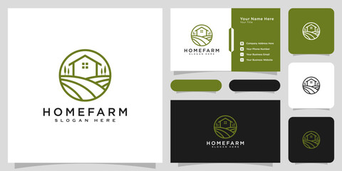 house farm logo vector design line style and business card