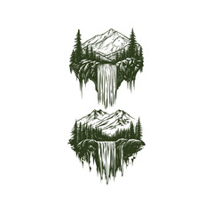 Majestic waterfalls in the forest design vector template illustration