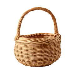 Woven basket with curved handle isolated on transparent background

