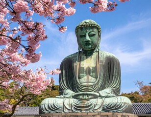 桜と大仏：日本の春を感じる穏やかな風景

