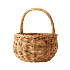 Woven basket with curved handle isolated on transparent background

