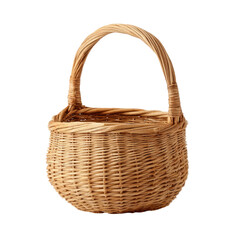 Woven basket with curved handle isolated on transparent background

