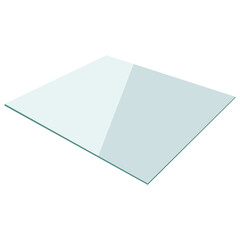 A transparent glass sheet with a subtle blue tint and reflective surface