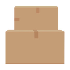 Two stacked cardboard boxes with taped seams on a white background