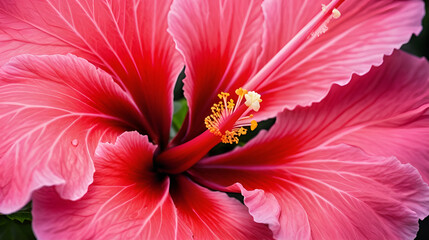 Red pink hibiscus flower background Pink hibiskus petals texture Bright red hibiscus blossom close up macro Red full bloom background Banner Viva Magenta color