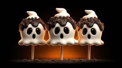 Obraz premium Cute Ghost Desserts with Chocolate Topping on a Dark Background