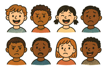 Diverse Kids Showing Basic Emotions – Educational Chart