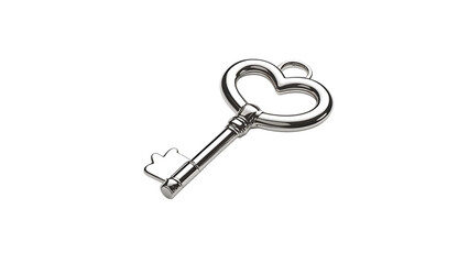 A shiny silver key with a heart-shaped handle