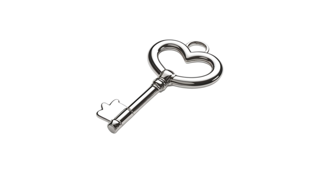 A shiny silver key with a heart-shaped handle - Powered by Adobe