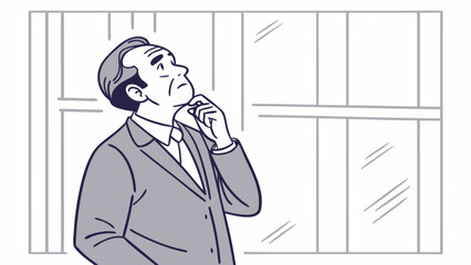 Man in suit looking up thinking about business strategy and financial future planning concept illustration