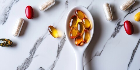 Medicine pills and oil in spoon.
