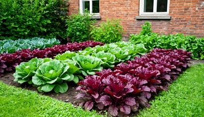 Rows of colorful lettuce thrive in a well-maintained garden, showcasing the beauty and bounty of homegrown produce