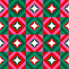 Red and green geometric elements seamless pattern design for christmas and new year background.