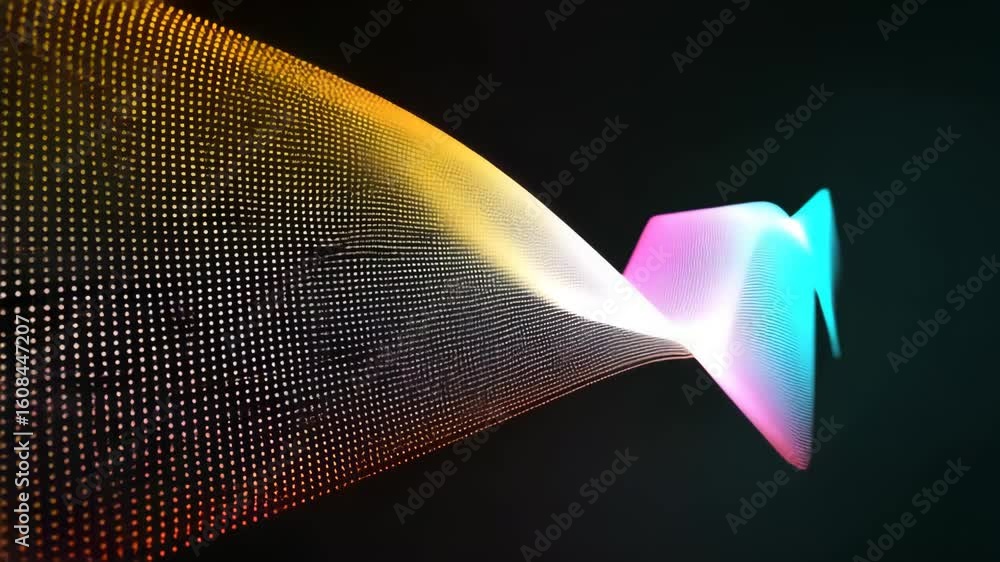 Poster dynamic colorful digital wave pattern with neon glow and glowing dots